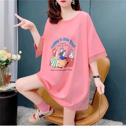 優しい雰囲気   バックオープン ロングTシャツ ゆったり半袖＜F-2939＞
