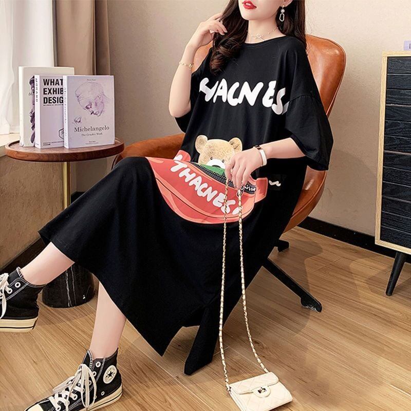 スタイリッシュ プリント カジュアル Tシャツ カットソー ワンピース＜F-8285＞