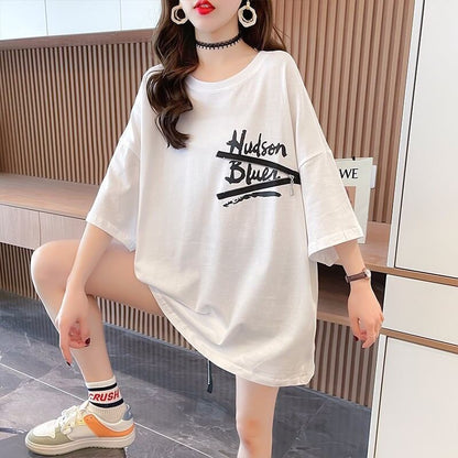 【人気商品再入荷！】   デザイン個性ゆったりミドル丈半袖Tシャツ<F-3036>
