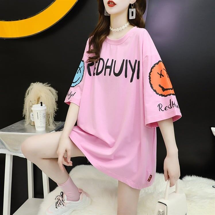 着回し力抜群   ゆったりロング丈切り替え三色半袖Tシャツ＜F-8121＞