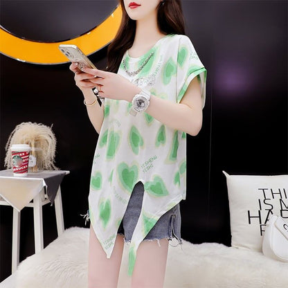 ゆったり感アップ 3色選択可 オシャレ度満点 プリント Tシャツ カットソー＜F-3100＞