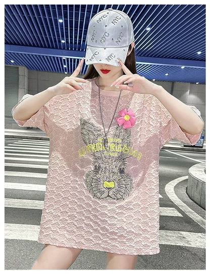 話題沸騰中 キュート カジュアル ホットダイヤモンド 半袖Tシャツ＜F-8626＞