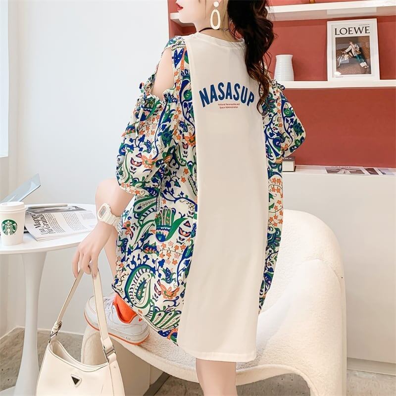 フライドストリート半袖トレンディな韓国風ラウンドネックTシャツ<F-2868>