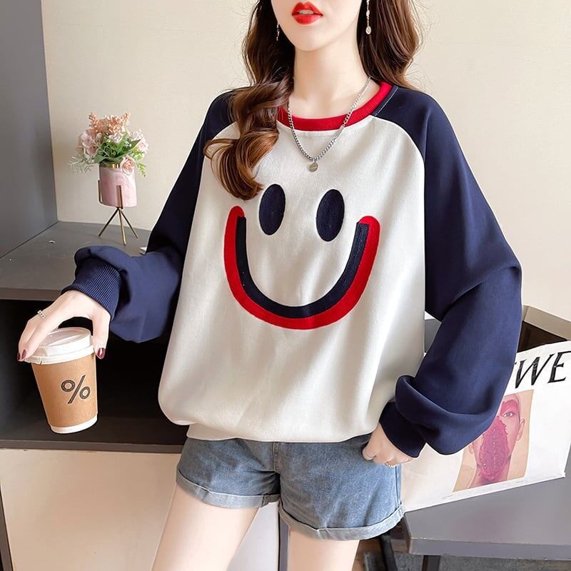 秋の新作スマイル長袖Tシャツトップス<F-5028>