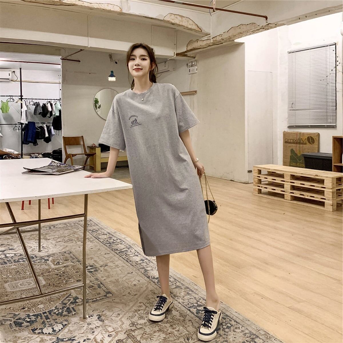 美人度アップ プリント チャーミング Tシャツ カットソー ワンピース＜F-3602＞