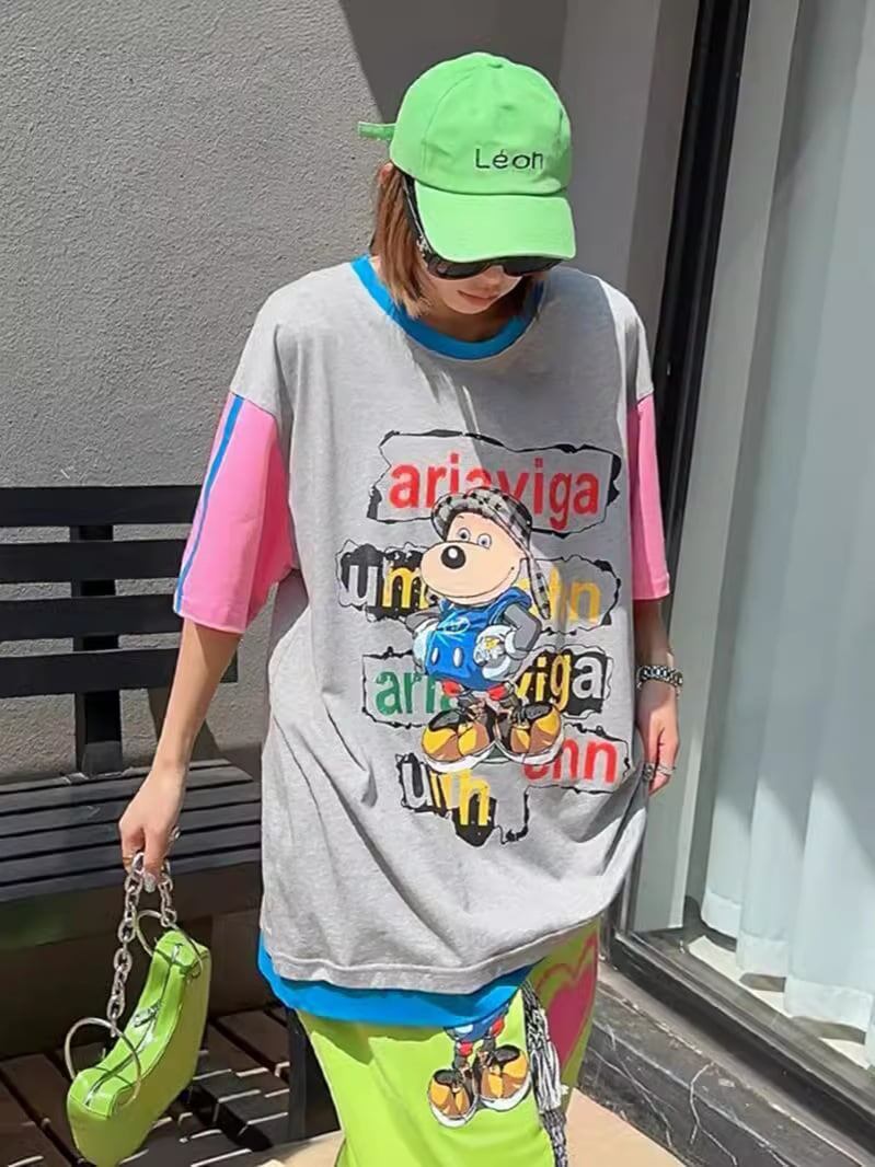 話題沸騰中   カジュアル カラーマッチング 半袖Tシャツ＜F-8067＞