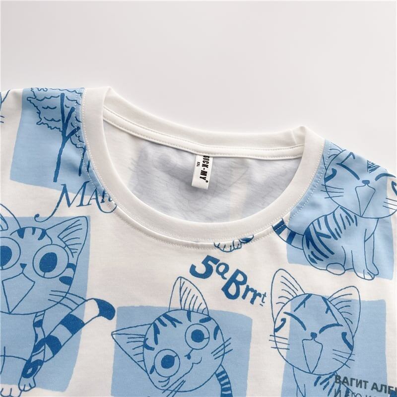 【半額！期間限定！！】大好評 プリント 猫柄 ロング Tシャツ 四色 ゆったりワンピース ＜F-4017＞
