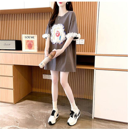 デザインセンスレースステッチTシャツ半袖新しいスタイル<F-2932>