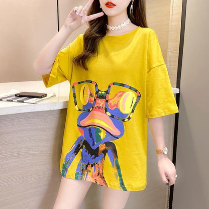 絶対流行 プリント ファッション ゆったり 全4色 半袖 Tシャツ＜F-11523＞
