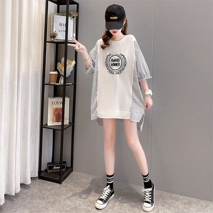 期間限定 ストライプ柄 新作 切り替え プリント 全3色 半袖Tシャツ カットソー ＜F-8685＞