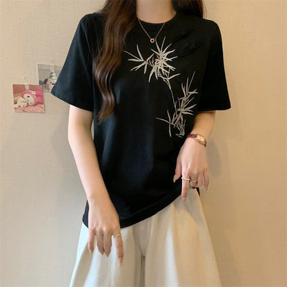 おすすめ 海外トレンド カジュアル モーダル 刺繍 半袖Tシャツ＜F-8476＞