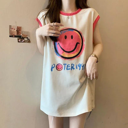 【半額！期間限定！！】超人気 ファッション カジュアル プリント ノースリーブ Tシャツ<F-8487>