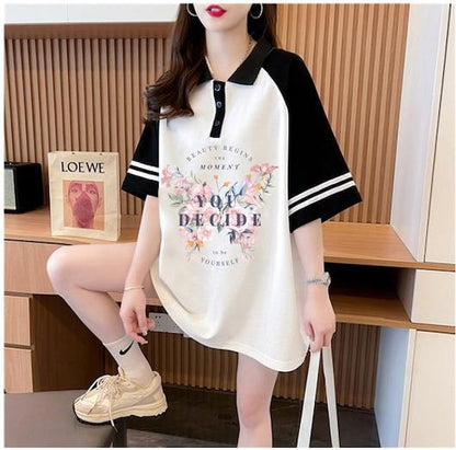 POLOネック   バタフライ ラグランTシャツ ゆったりワンピース ＜F-3023＞