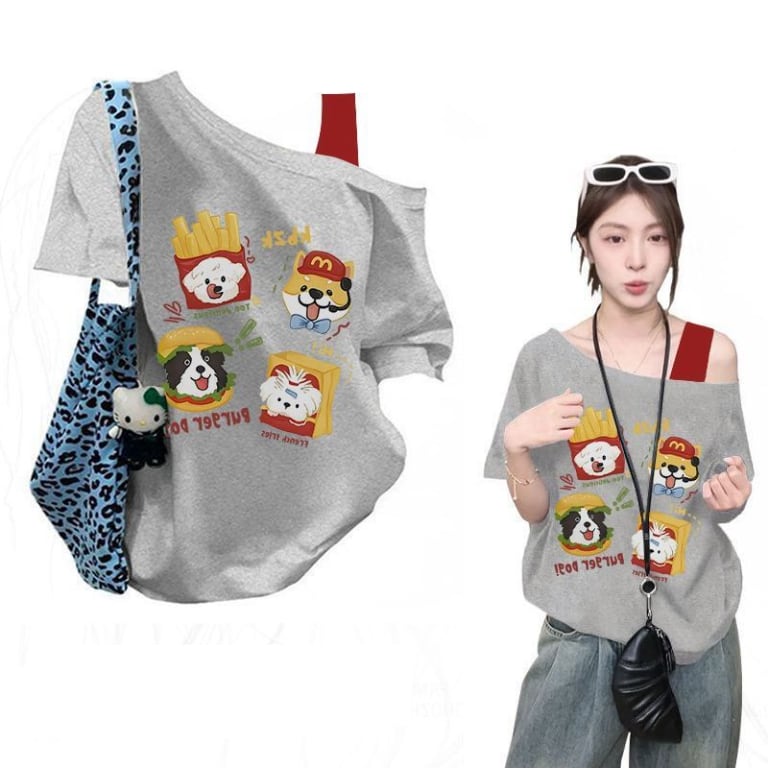 オフショルダー ルーズシルエット 大人気 Tシャツ F-13335