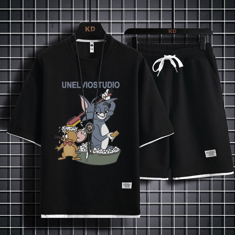 男女兼用 大人気 プリント Tシャツ & ショーツ セットアップ F-13331