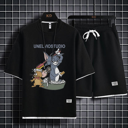 男女兼用 大人気 プリント Tシャツ & ショーツ セットアップ F-13331