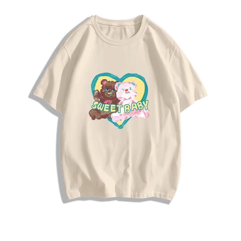 絶対欲しい大人可愛い カジュアル 高見えデザイン プリント全6色 半袖TシャツF-9328