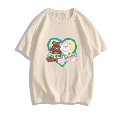 絶対欲しい大人可愛い カジュアル 高見えデザイン プリント全6色 半袖TシャツF-9328