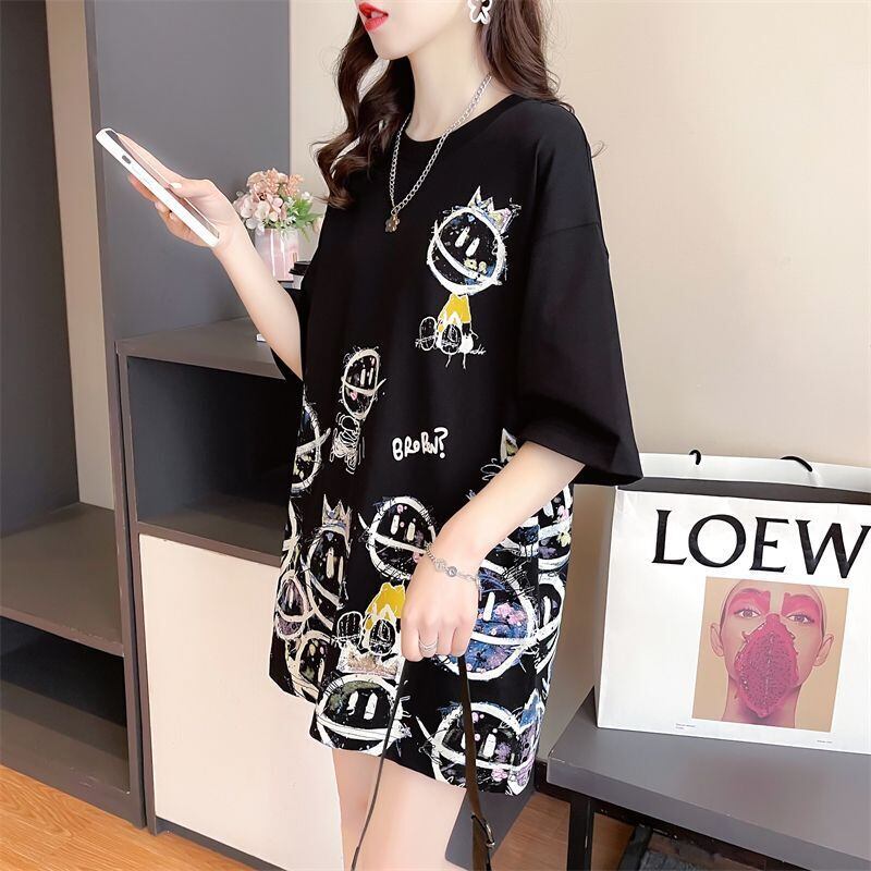 新商品 大人可愛い 大活躍 カジュアル キュートプリント 全2色 半袖Tシャツ＜F-8595＞