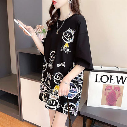 新商品 大人可愛い 大活躍 カジュアル キュートプリント 全2色 半袖Tシャツ＜F-8595＞