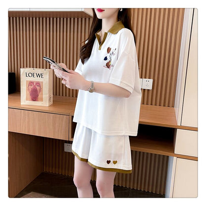 定番シンプル 切り替え カジュアル 半袖Ｔシャツⅹパンツセット全3色 <F-8267>