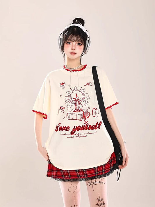 大人可愛い 早い者勝ち 絶対流行 カジュアル 2色選択 Tシャツ<F-11108>