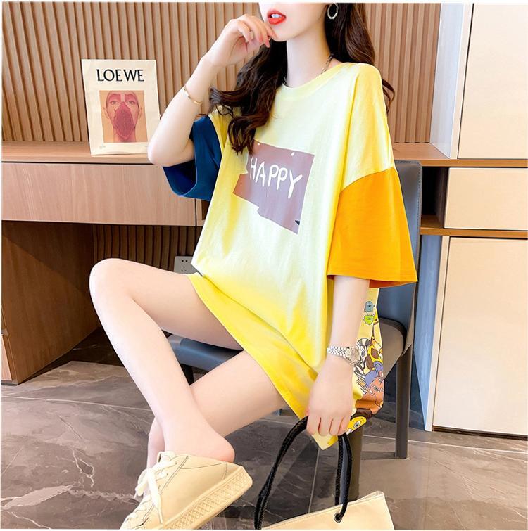 遊び心溢れるキュートなデザインのレディースゆったり半袖Tシャツ<F-2855>