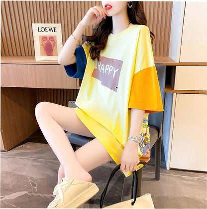 遊び心溢れるキュートなデザインのレディースゆったり半袖Tシャツ<F-2855>