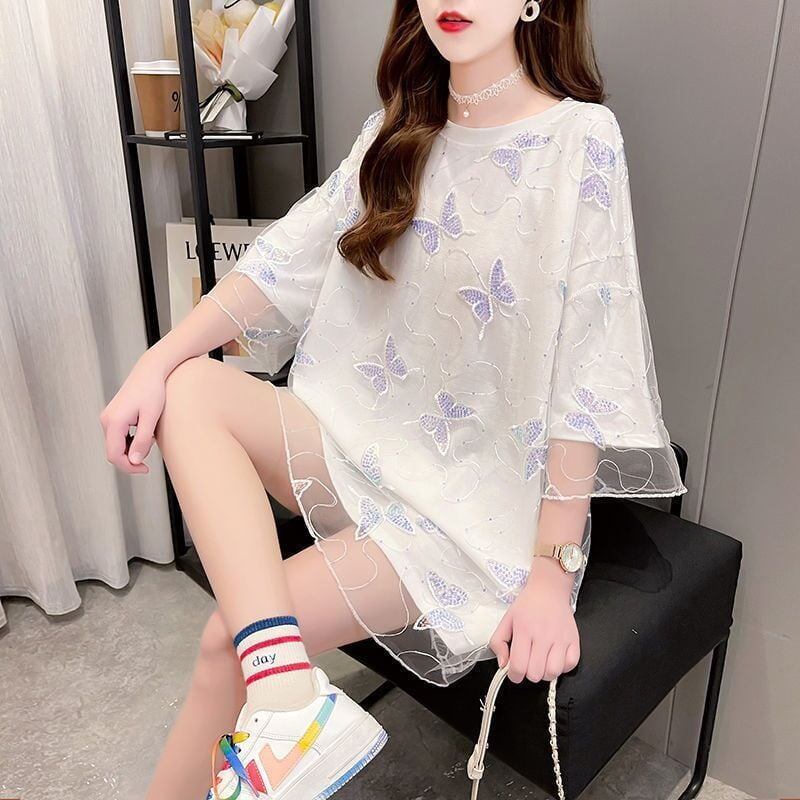 上質   フェミニン 半袖Tシャツ<F-8061>