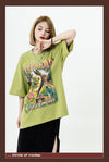 アメリカンレトロ絵画ウサギ半袖Tシャツカップル男女同スタイル<F-2910>