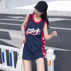 キュートでハンサムなスポーツスタイルのベストドレスバスケットボールユニフォームルーズミッドレングスノースリーブTシャツトップ   ＜F-2853＞