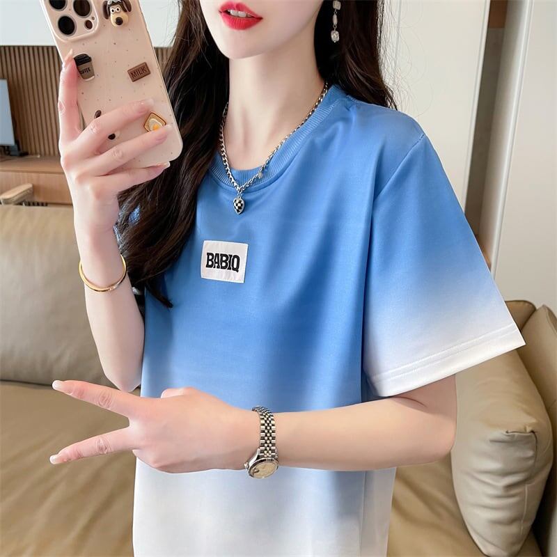 新商品 カジュアル グラデーション プリント 全3色 半袖TシャツF-9214