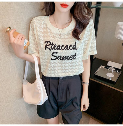 【半額！期間限定！！】大活躍 シフォン 定番シンプル 刺繍 全3色 Tシャツ カットソー ＜F-8601＞