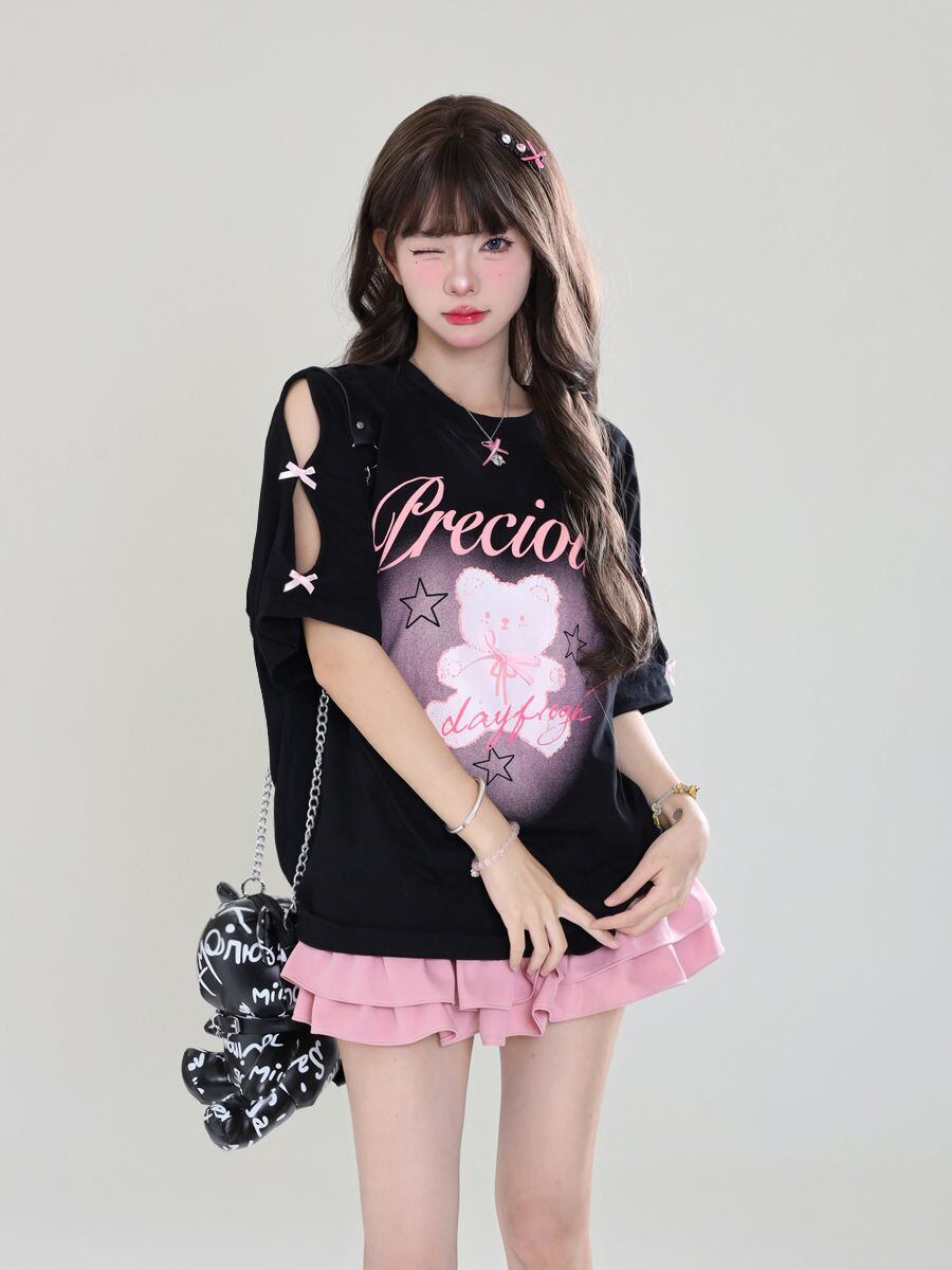 着回し力抜群 レース スウィートプリント 全2色 半袖Tシャツ ＜F-8711＞