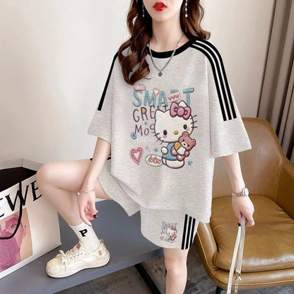 春夏向け プリント Tシャツ＋パンツ セットアップ F-13234
