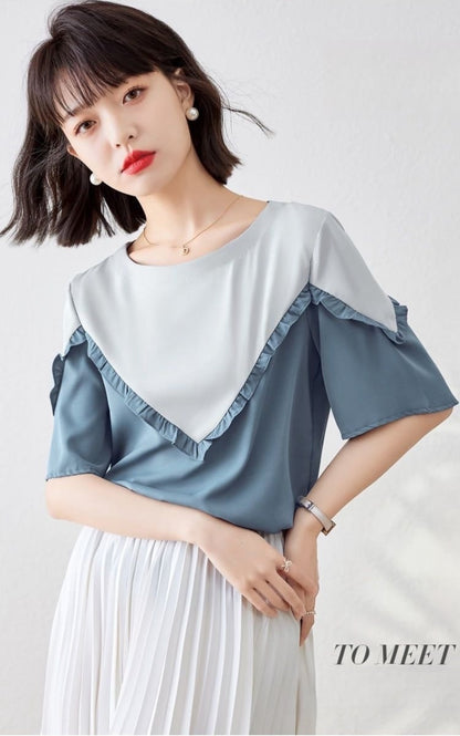 【半額！期間限定！！】 ファッション 定番シンプル 上質 シフォン 半袖<F-6595>