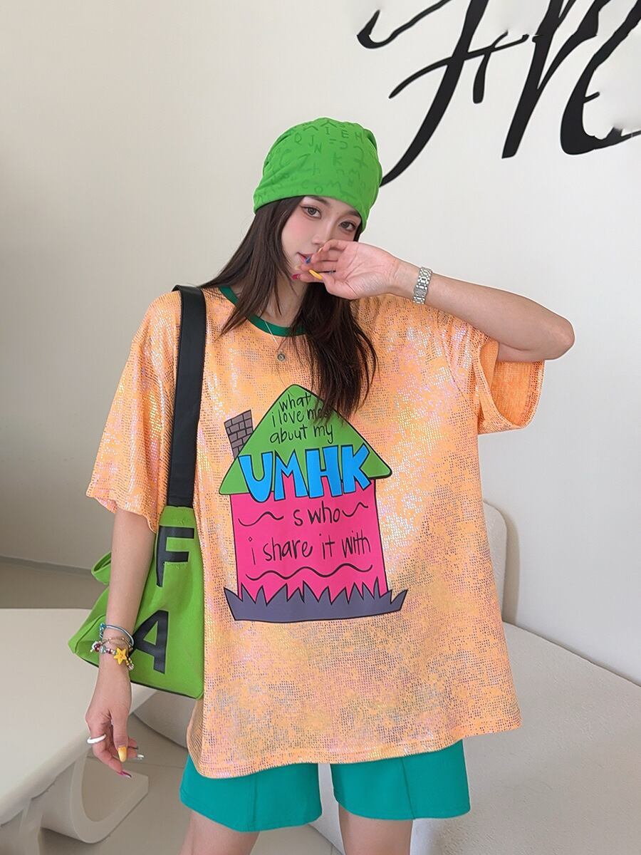 個性派 売れ筋 おすすめ 絶対流行 早い者勝ち カジュアル 2色選択 Tシャツ<F-11373>