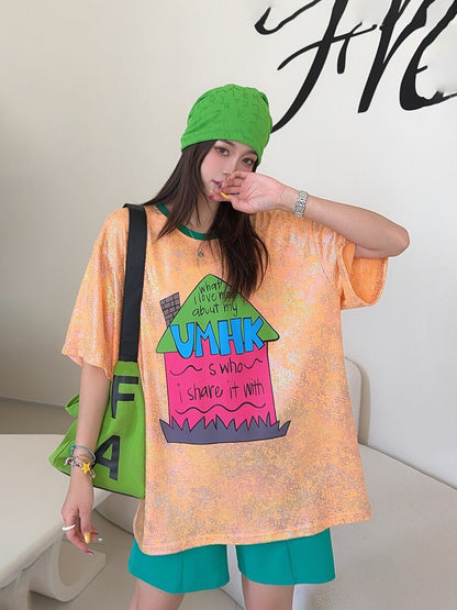 個性派 売れ筋 おすすめ 絶対流行 早い者勝ち カジュアル 2色選択 Tシャツ<F-11373>