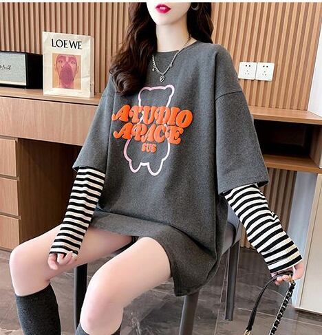 絶対流行 カジュアル アバンギャルド レイヤード風 プリント全3色 Tシャツ＜F-9587＞