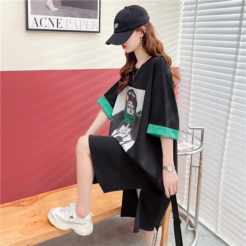 【半額！期間限定！！】今季マストバイ プリント カジュアル Tシャツ カットソー ワンピース＜F-8533＞