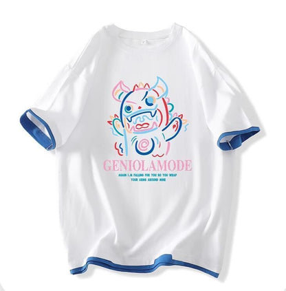 ユニセックスピュアコットン漫画プリント半袖Tシャツ<F-5115>