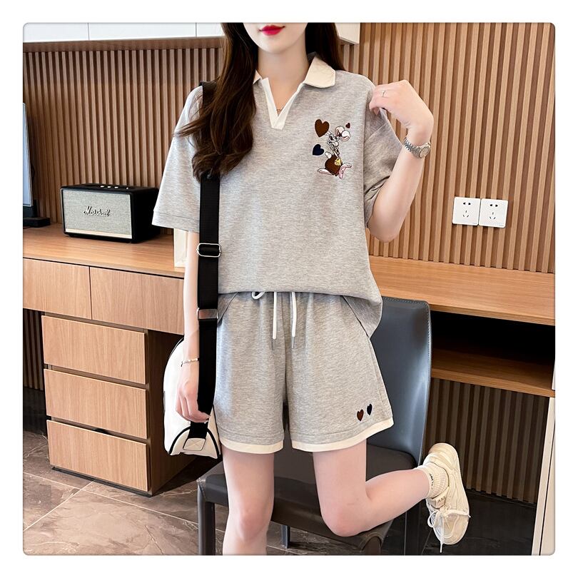 定番シンプル 切り替え カジュアル 半袖Ｔシャツⅹパンツセット全3色 <F-8267>