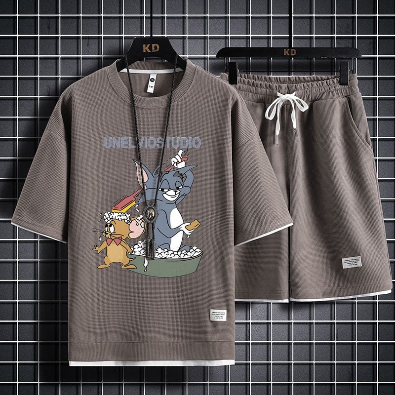 男女兼用 大人気 プリント Tシャツ & ショーツ セットアップ F-13331