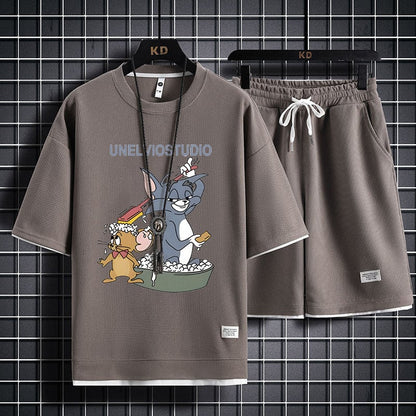 男女兼用 大人気 プリント Tシャツ & ショーツ セットアップ F-13331