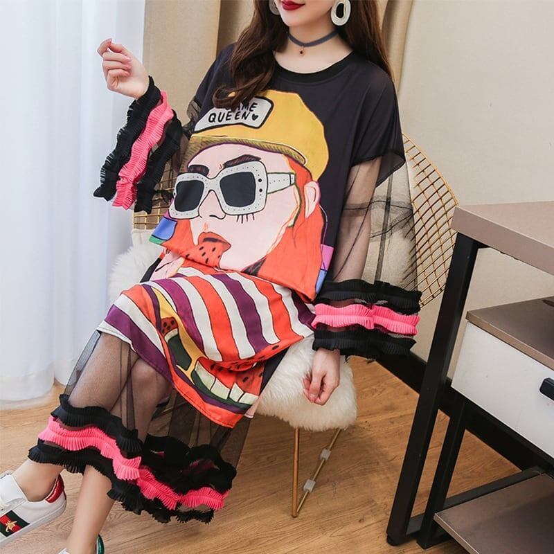 【ランキング上位】プリント   お洒落 ロングTシャツワンピース ＜F-887＞