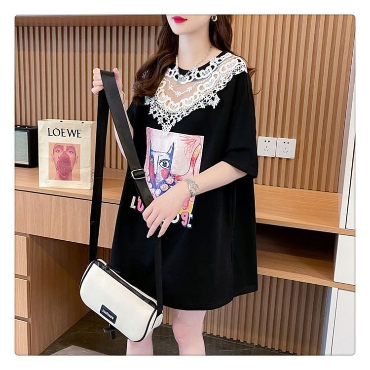 新商品 透かし彫り キュート レース 切り替え ゆったり 半袖Tシャツ＜F-8472＞
