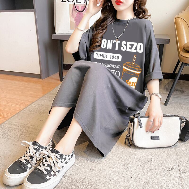 快適 ラウンドネック カジュアル 半袖 Tシャツ ワンピース＜F-8634＞