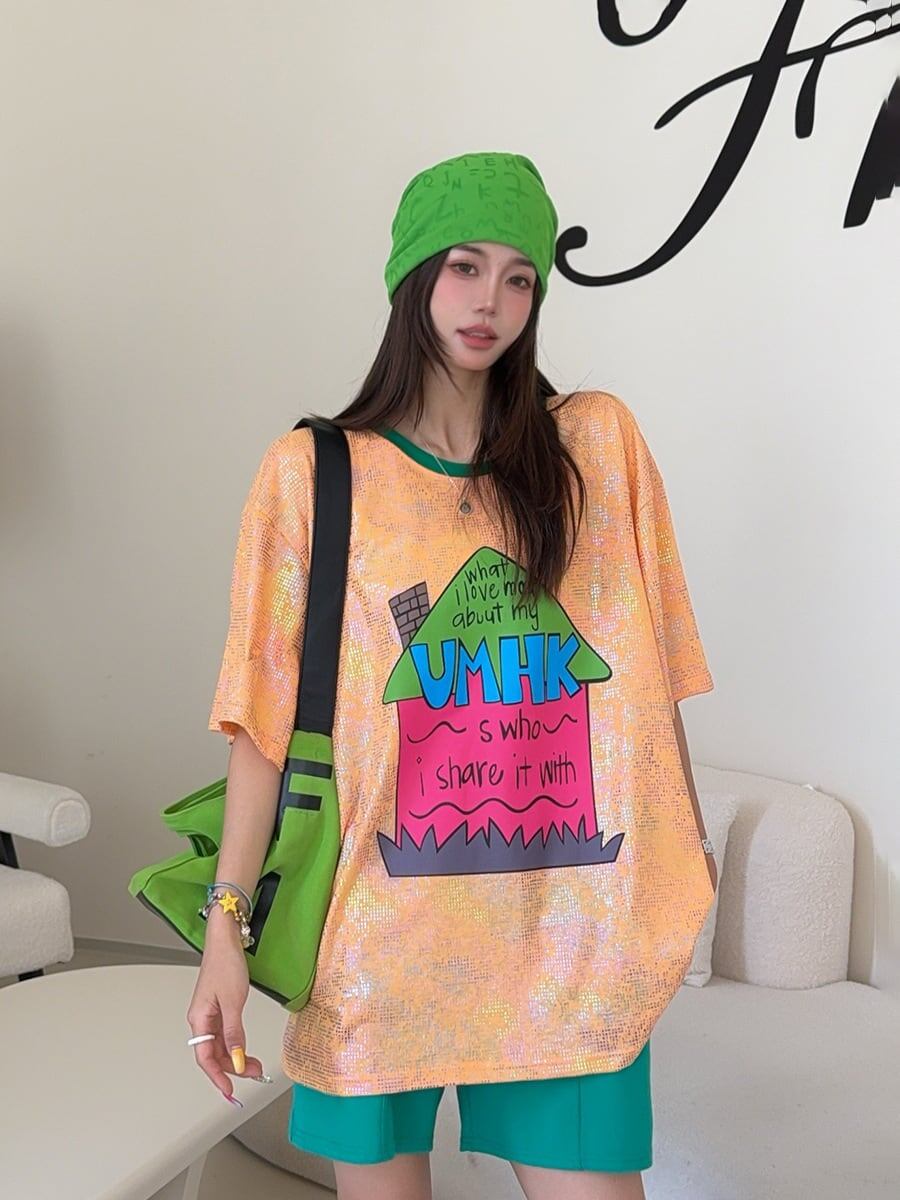 個性派 売れ筋 おすすめ 絶対流行 早い者勝ち カジュアル 2色選択 Tシャツ<F-11373>