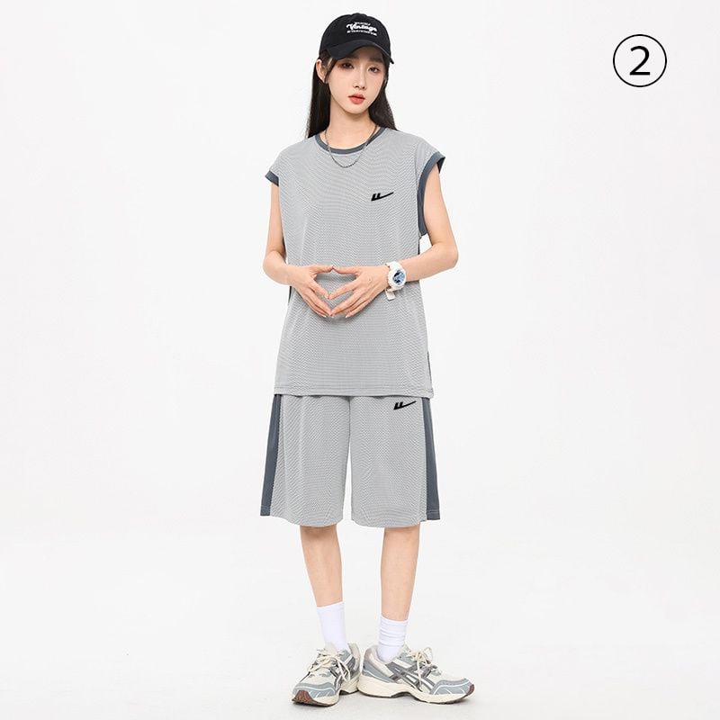 売り切れ必至 ファッション 超人気 男女兼用 ノースリーブＴシャツⅹパンツセット全5色<F-8754>