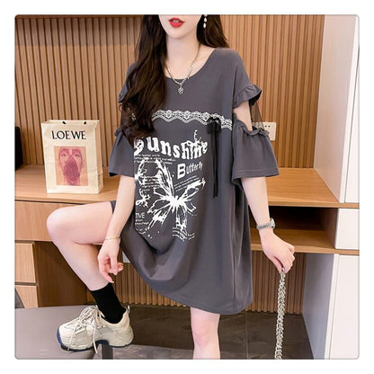 話題沸騰中 切り替え スウィートプリント 全2色 半袖Tシャツ ＜F-8652＞